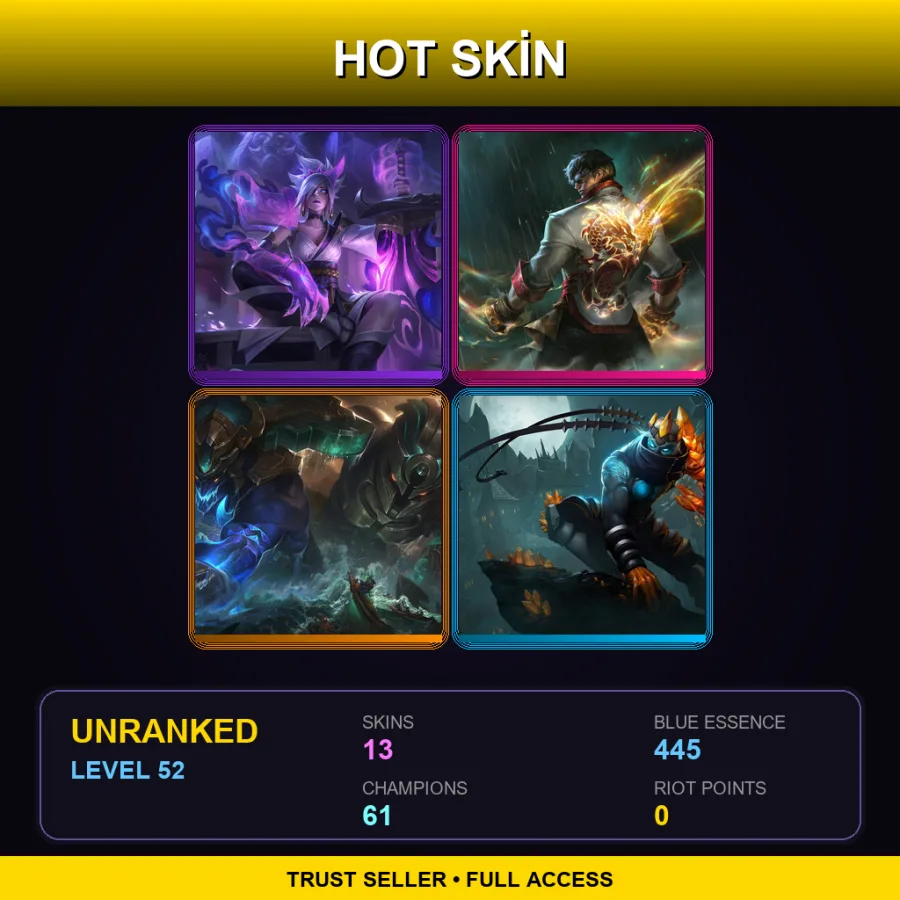 EUW | Lv52 | Unranked | 13 Skin | 61 Champ — LoL account