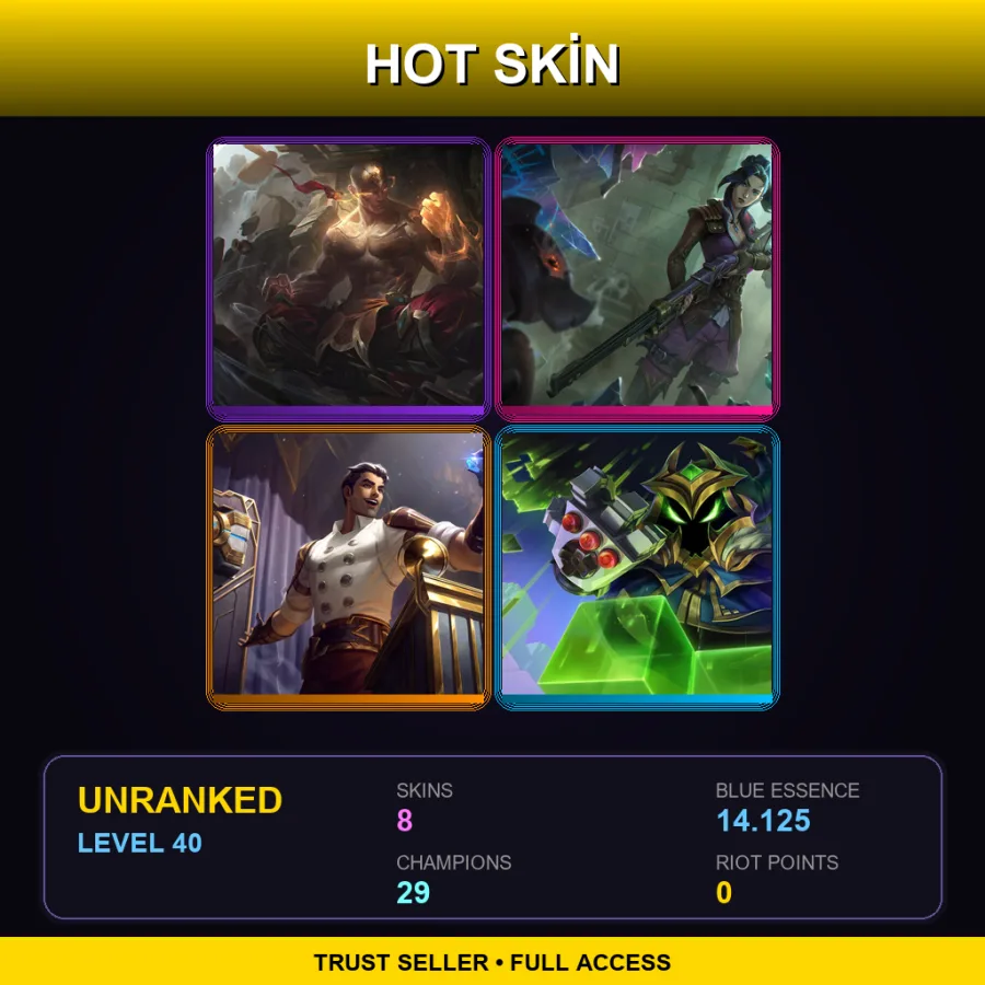 EUW | Lv40 | Unranked | 8 Skin | 29 Champ