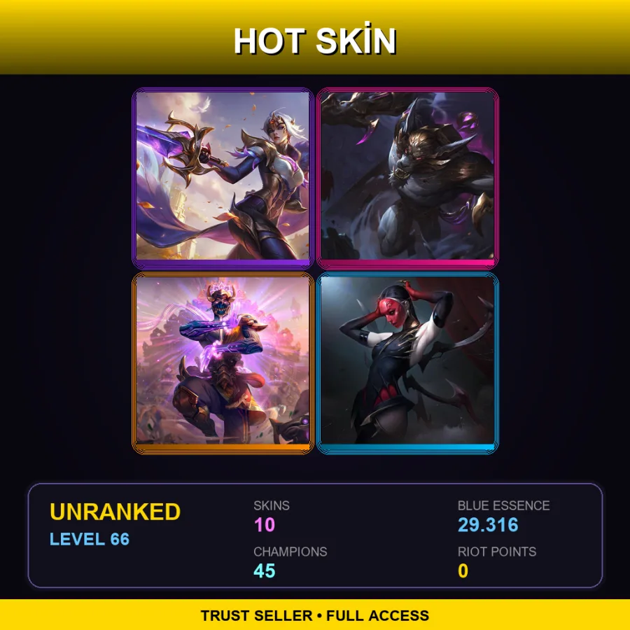 EUW | Lv66 | Unranked | 10 Skin | 45 Champ
