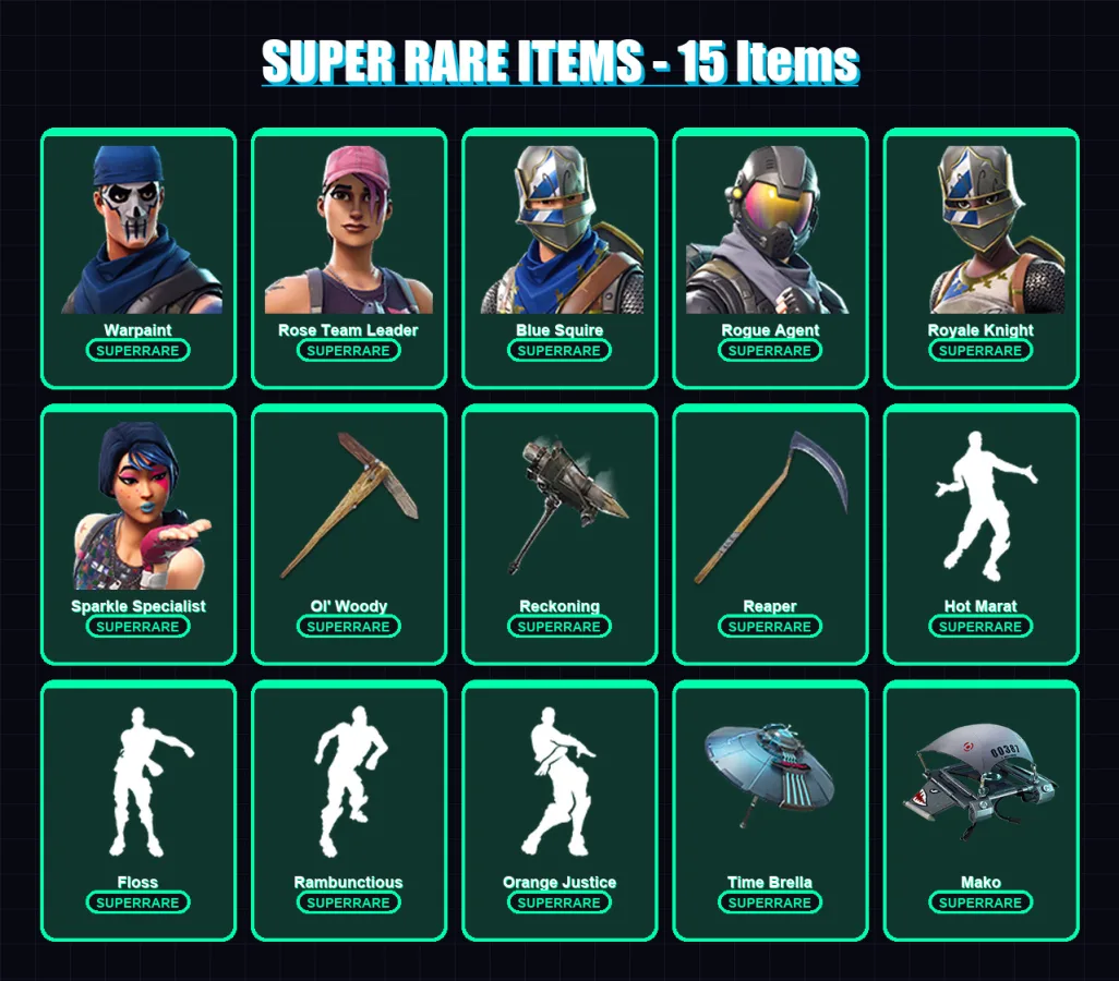 [PC/XBOX/PSN] | Warpaint | Rose Team Leader | Blue Squire | OG Skull Trooper | Rogue Agent | 112 skin | 147 pickaxe | 133 emote | 121 glider | Lv186