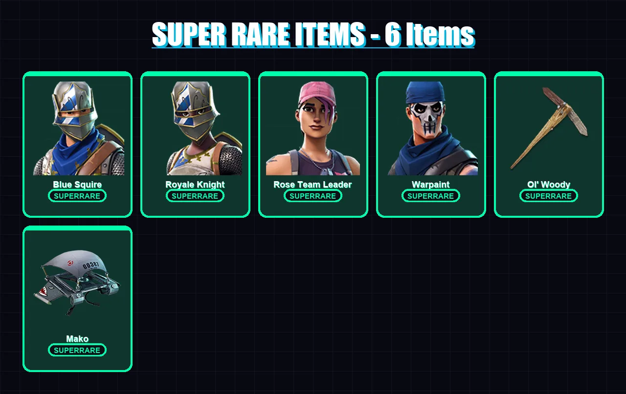 [PC/XBOX/PSN] | Blue Squire | Royale Knight | Rose Team Leader | Warpaint | Cuddle Team Leader | 6 skin | 6 pickaxe | 6 emote | 11 glider | Lv88