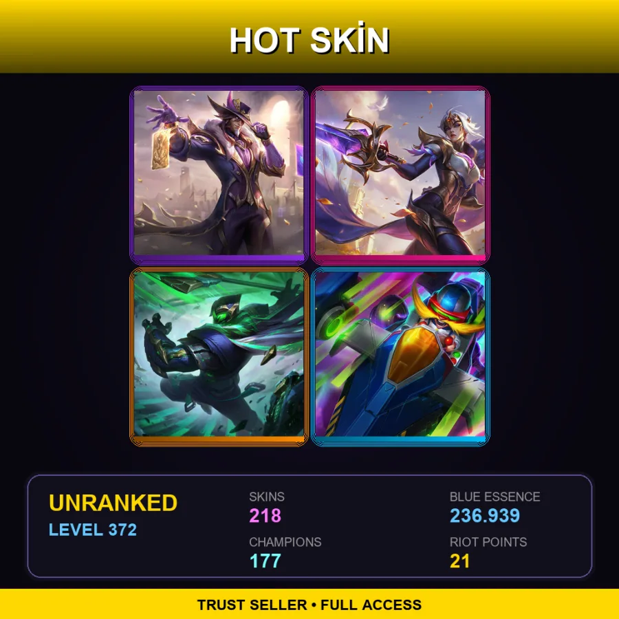 LAN | Lv372 | Unranked | 218 Skin | 177 Champ — LoL account