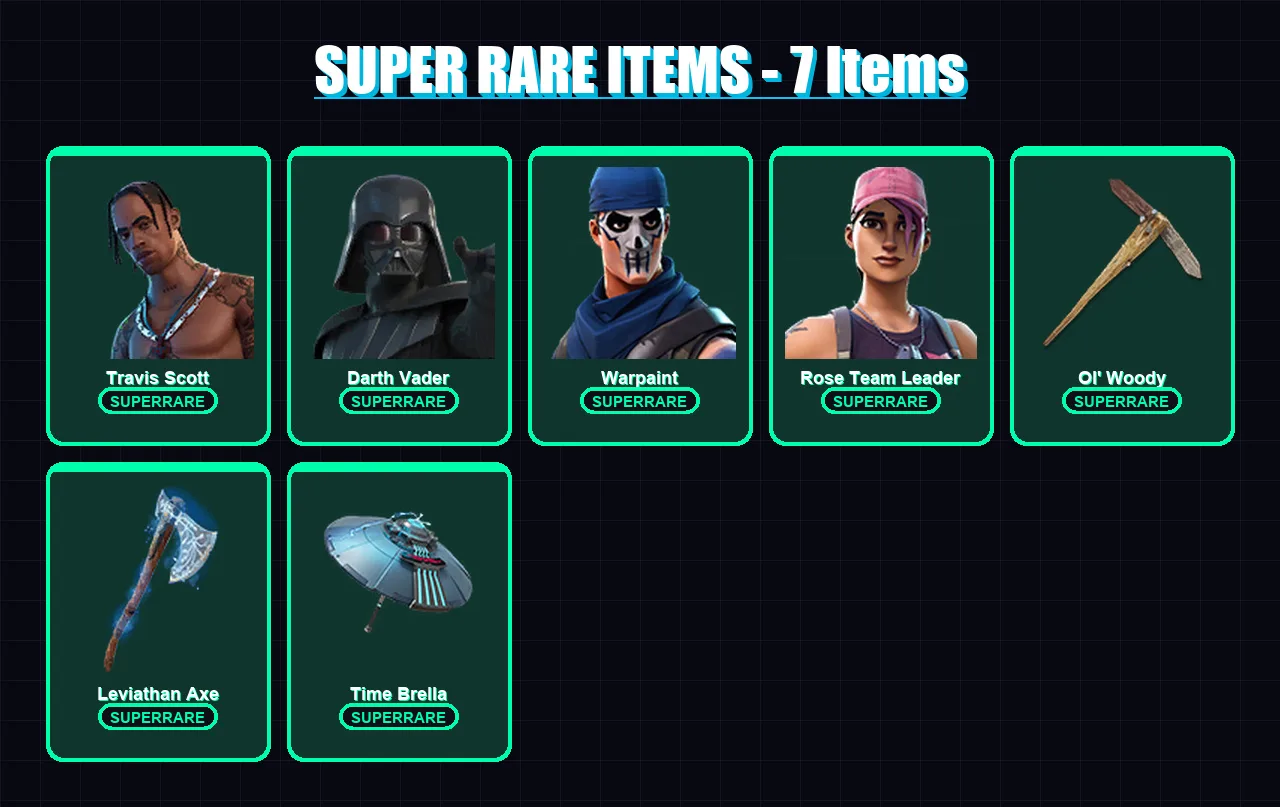 [PC/PSN] | Travis Scott | Darth Vader | Warpaint | Rose Team Leader | Fusion | 248 skin | 242 pickaxe | 201 emote | 184 glider | Lv2599