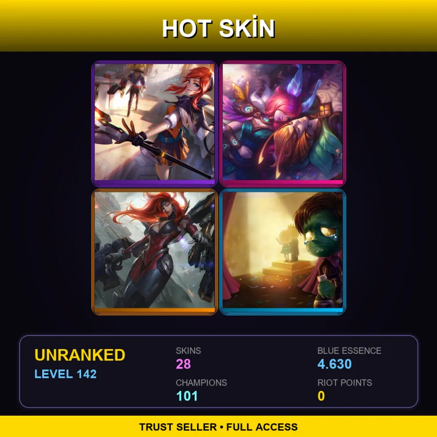 EUNE | Lv142 | Unranked | 28 Skin | 101 Champ — Gun Goddess Miss Fortune