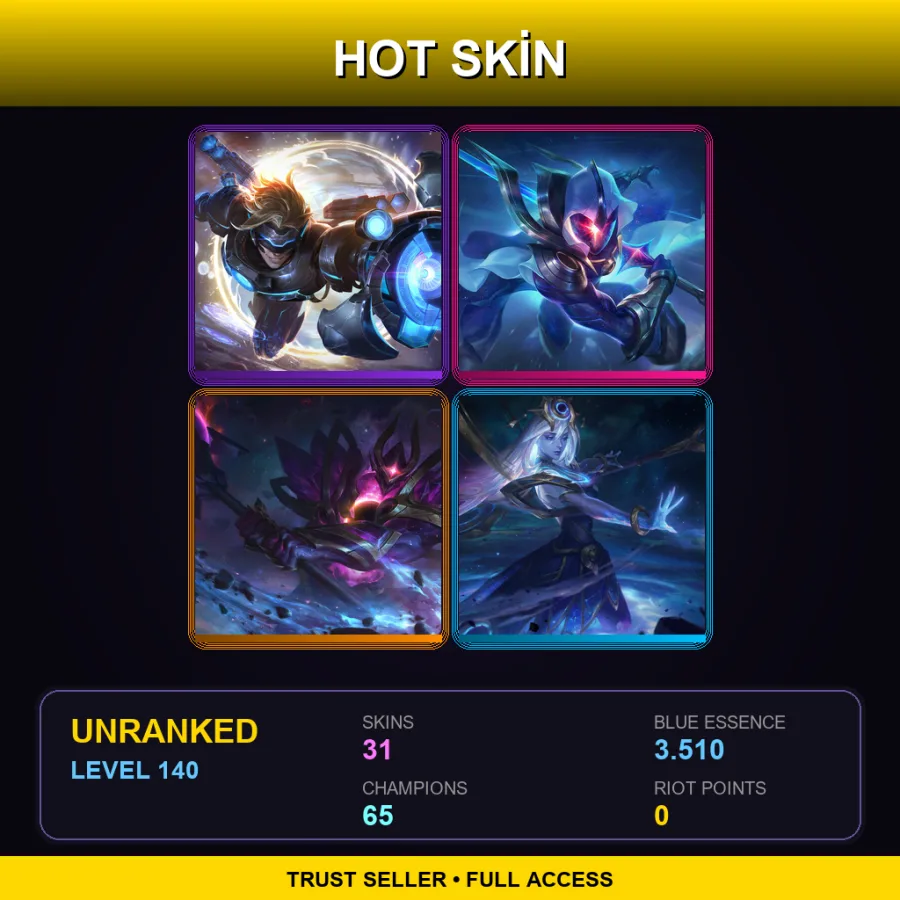 LAN | Lv140 | Unranked | 31 Skin | 65 Champ — Unranked / Smurf League of Legends