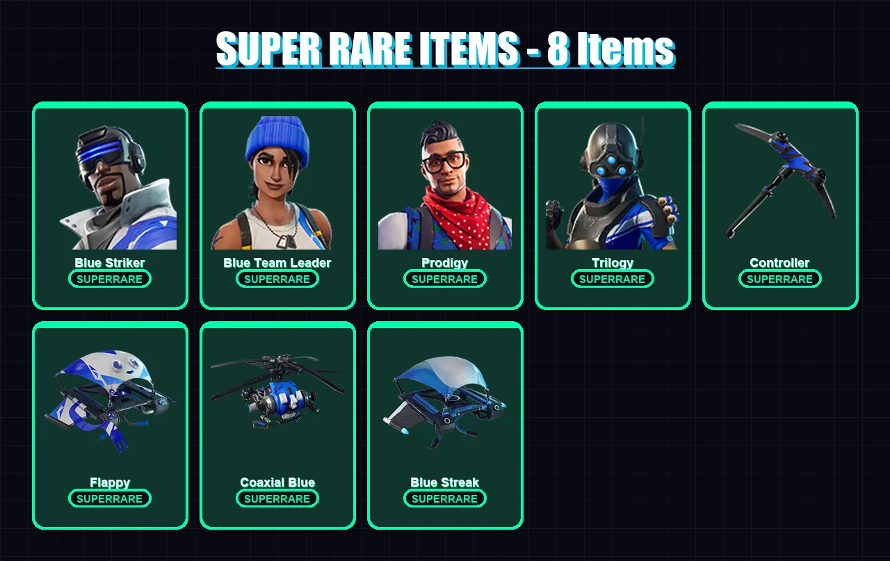 [PS4/PS5/XBOX/PC] | Blue Striker | Blue Team Leader | Prodigy | Trilogy | Lt. Evergreen | 7 skin | 10 pickaxe | 15 emote | 16 glider | Lv263