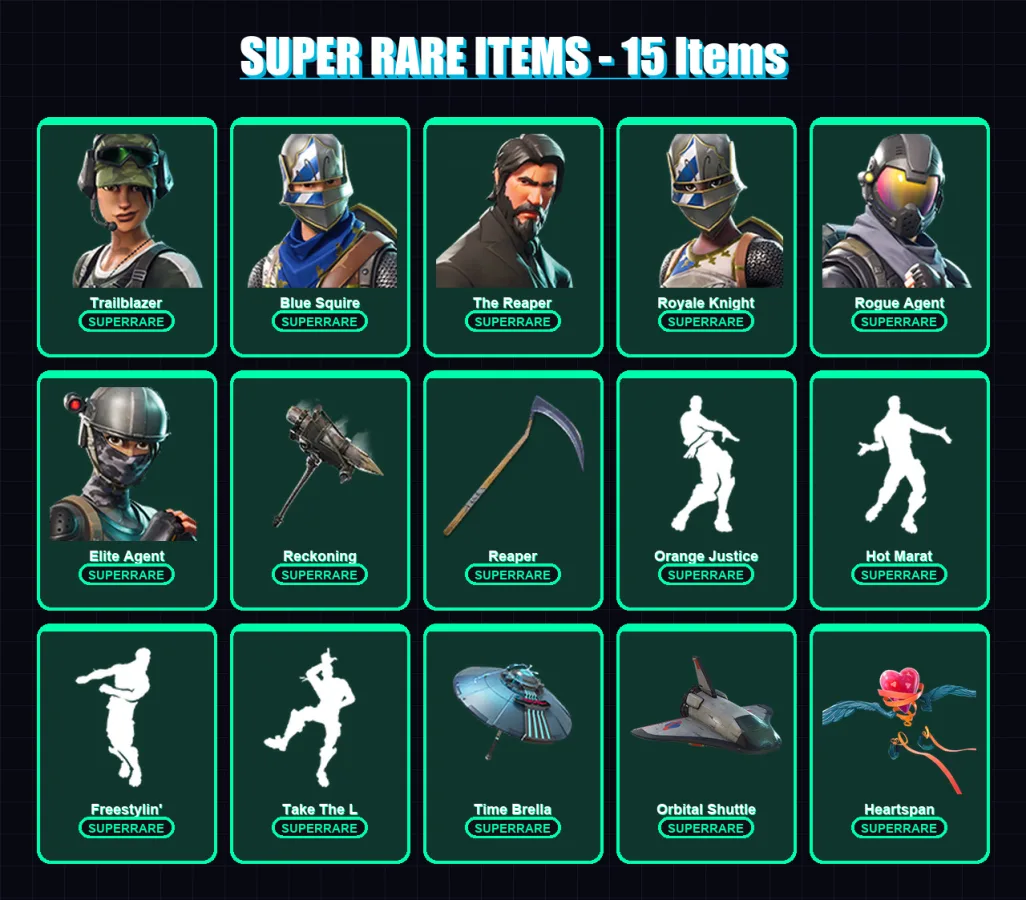 [PS4/PS5/PC] | Trailblazer | Blue Squire | The Reaper | Royale Knight | Rogue Agent | 100 skin | 61 pickaxe | 90 emote | 73 glider | Lv1044