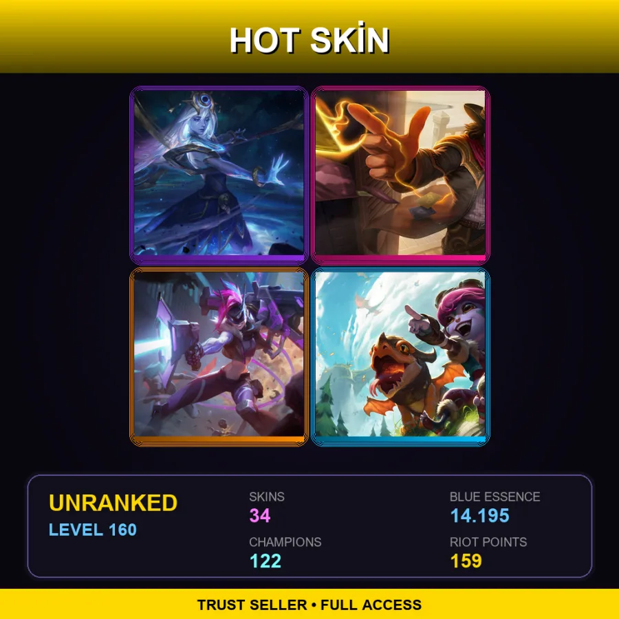 EUW | Lv160 | Unranked | 34 Skin | 122 Champ — LoL account