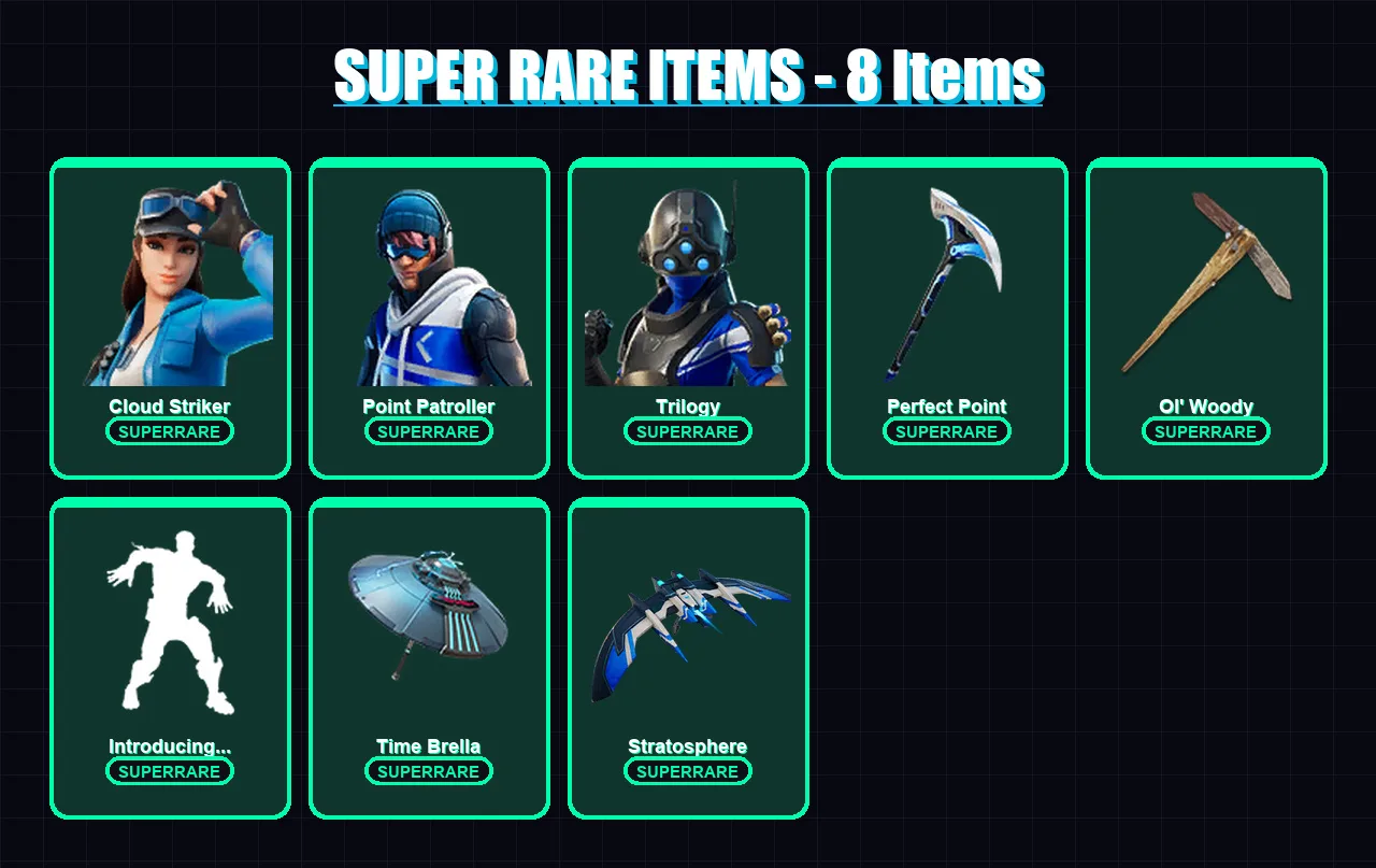 [PS4/PS5/XBOX/PC] | Cloud Striker | Point Patroller | Trilogy | Kymera | Zeus | 151 skin | 221 pickaxe | 166 emote | 194 glider | Lv3604