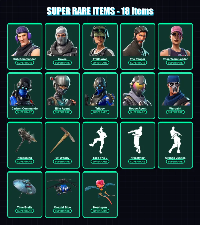 [PC] | Sub Commander | Havoc | Trailblazer | The Reaper | Rose Team Leader | 103 skin | 71 pickaxe | 75 emote | 73 glider | Lv775