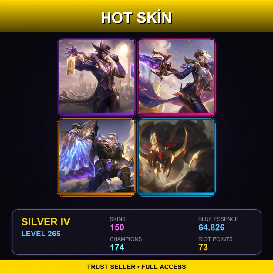 LAN | Lv265 | Silver IV | 150 Skin | 174 Champ — LoL account