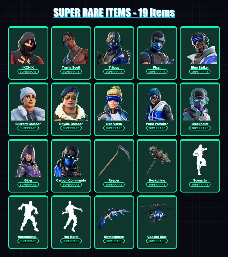 [PC/XBOX] | IKONIK | Travis Scott | Trilogy | Fixer | Blue Striker | 144 skin | 124 pickaxe | 120 emote | 110 glider | Lv1376 — Fortnite account