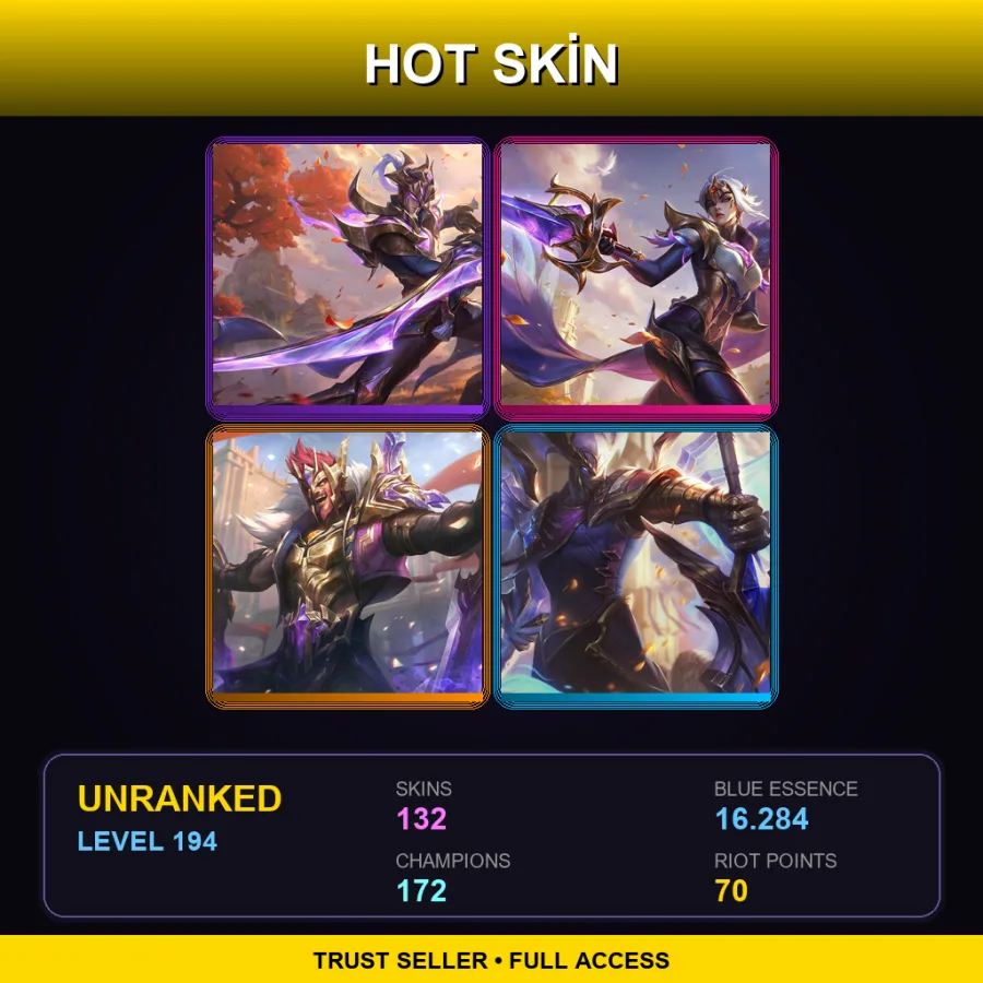 VN | Lv194 | Unranked | 132 Skin | 172 Champ — LoL account