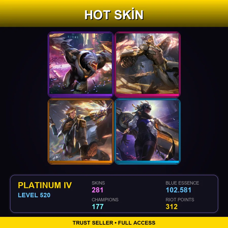 EUW | Lv520 | Platinum IV | 281 Skin | 177 Champ