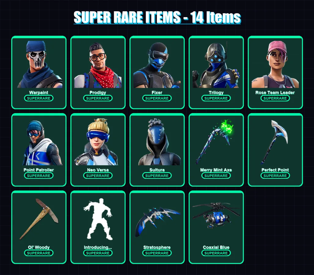 [PC/XBOX/PSN] | Warpaint | Prodigy | Fixer | Trilogy | Rose Team Leader | 45 skin | 50 pickaxe | 64 emote | 41 glider | Lv551