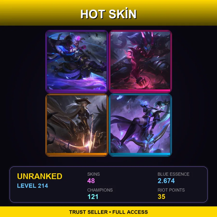 LAS | Lv214 | Unranked | 48 Skin | 121 Champ — LoL account