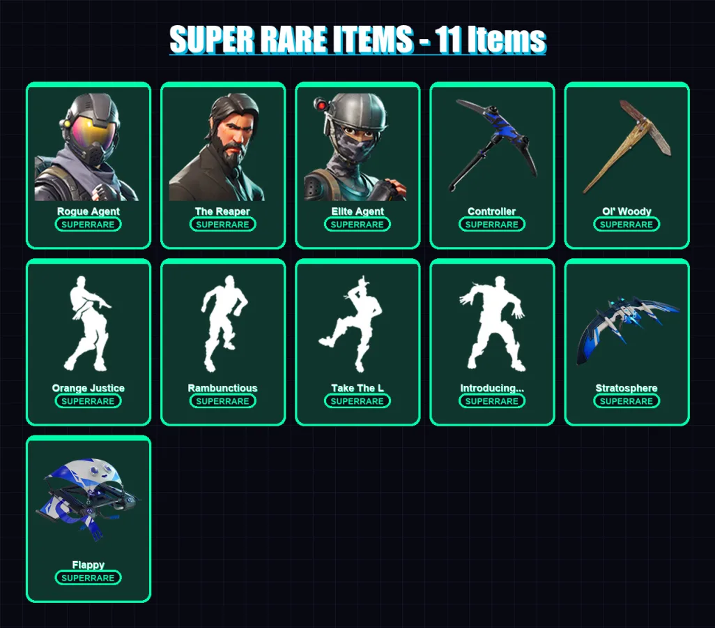 [PC] | Rogue Agent | The Reaper | Elite Agent | Omega | Enforcer | 169 skin | 169 pickaxe | 130 emote | 133 glider | Lv1526 — Fortnite account
