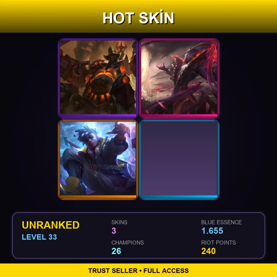 NA | Lv33 | Unranked | 3 Skin | 26 Champ — LoL account