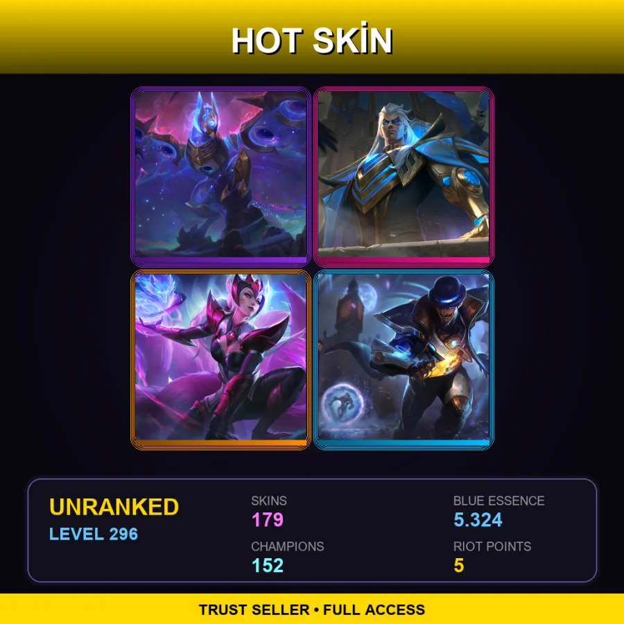 EUW | Lv296 | Unranked | 179 Skin | 152 Champ — LoL account