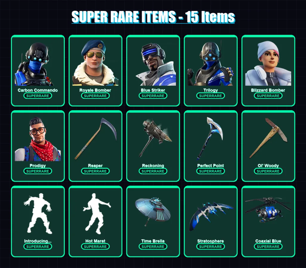 [PC/XBOX] | Carbon Commando | Royale Bomber | Blue Striker | Trilogy | Blizzard Bomber | 145 skin | 217 pickaxe | 162 emote | 182 glider | Lv2978