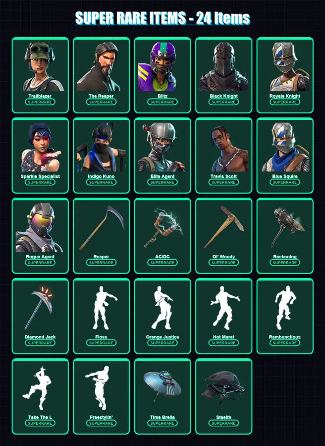 [PS4/PS5/XBOX/PC] | Trailblazer | The Reaper | Blitz | Black Knight | Royale Knight | 155 skin | 133 pickaxe | 250 emote | 105 glider | Lv1561