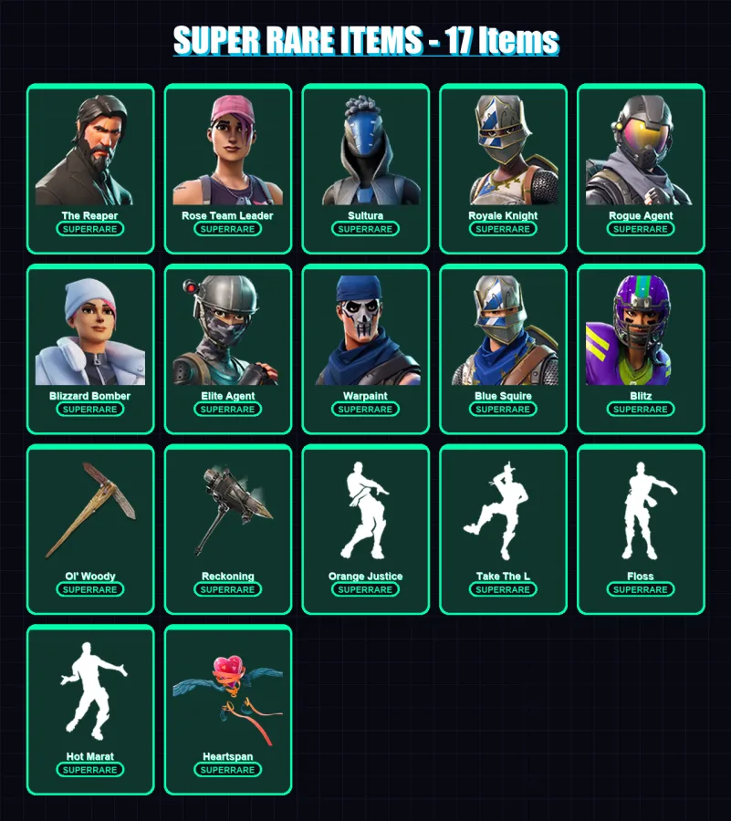 [PS4/PS5/XBOX/PC] | The Reaper | Rose Team Leader | Sultura | Royale Knight | Rogue Agent | 81 skin | 70 pickaxe | 100 emote | 83 glider | Lv1584 — Fortnite account