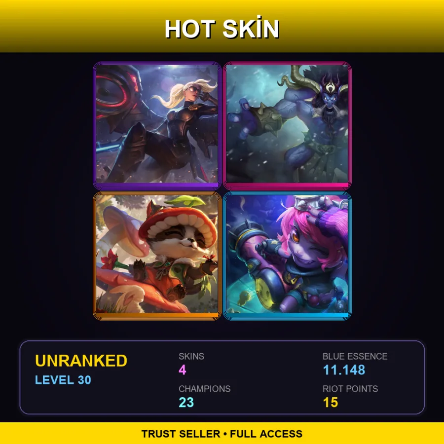 EUW | Lv30 | Unranked | 4 Skin | 23 Champ — LoL account