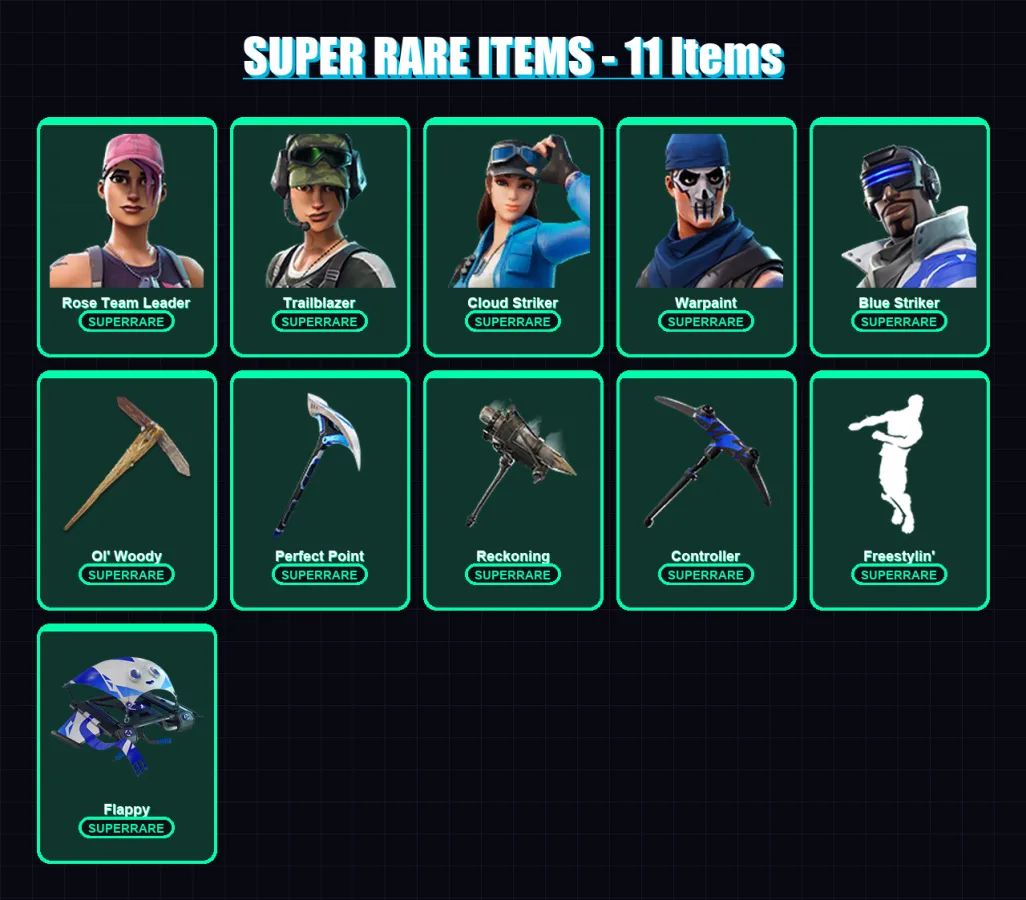 [PS4/PS5/XBOX/PC] | Rose Team Leader | Trailblazer | Cloud Striker | Warpaint | Blue Striker | 50 skin | 56 pickaxe | 53 emote | 50 glider | Lv825