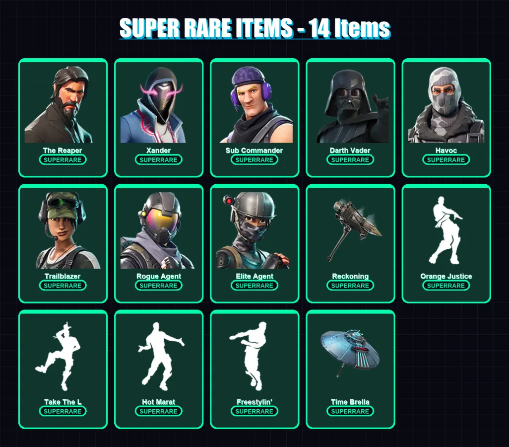 [PC/XBOX/PSN] | The Reaper | Xander | Sub Commander | Darth Vader | Havoc | 68 skin | 62 pickaxe | 62 emote | 74 glider | Lv1085