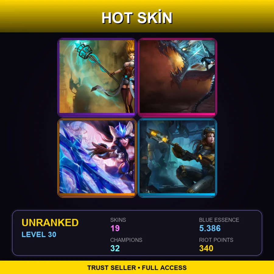NA | Hextech Janna | Dragonslayer Vayne | Snowstorm Sivir | Steel Legion Lux | 19 Skin | 32 Champ | Lv30
