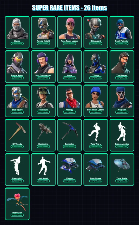 [PC/XBOX] | Havoc | Royale Knight | Rose Team Leader | Elite Agent | Point Patroller | 108 skin | 107 pickaxe | 101 emote | 120 glider | Lv1384