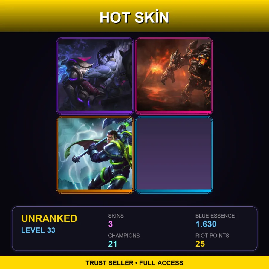EUW | Lv33 | Unranked | 3 Skin | 21 Champ — LoL account