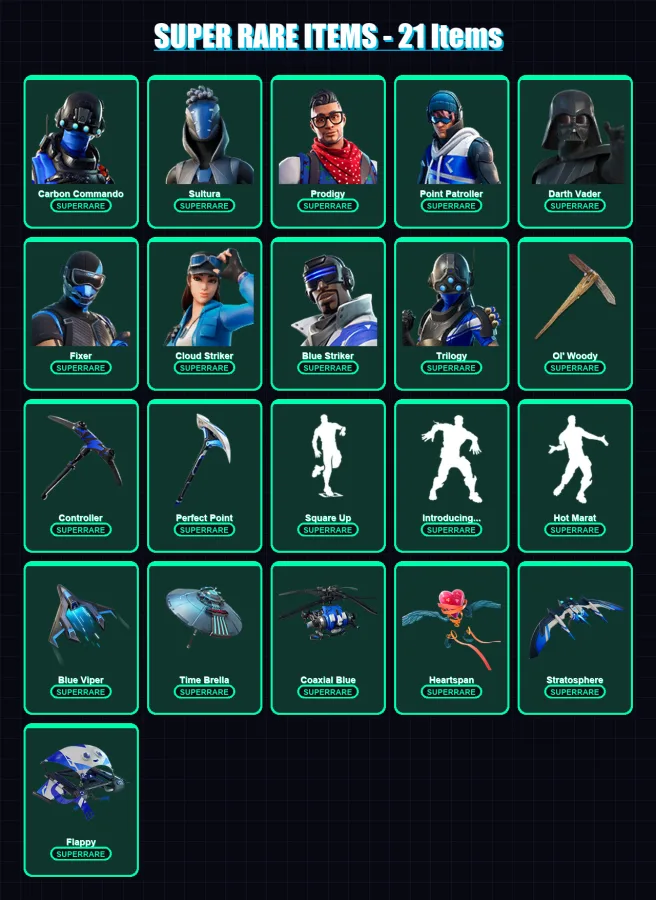 [PS4/PS5/XBOX/PC] | Carbon Commando | Sultura | Prodigy | Point Patroller | Darth Vader | 199 skin | 217 pickaxe | 189 emote | 204 glider | Lv2915 — Fortnite account