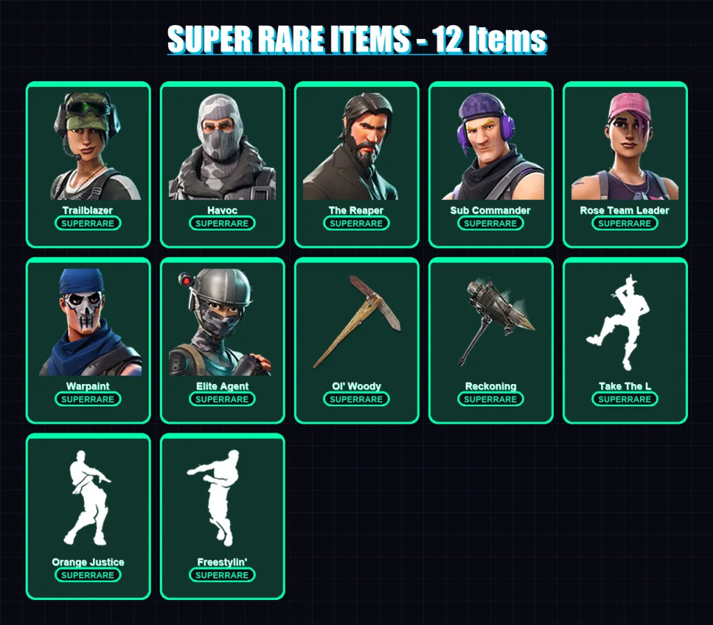 [PC/PSN] | Trailblazer | Havoc | The Reaper | Sub Commander | Rose Team Leader | 51 skin | 65 pickaxe | 58 emote | 47 glider | Lv764