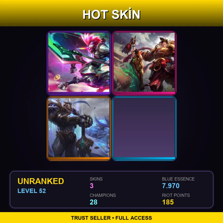 EUW | Lv52 | Unranked | 3 Skin | 28 Champ — LoL account