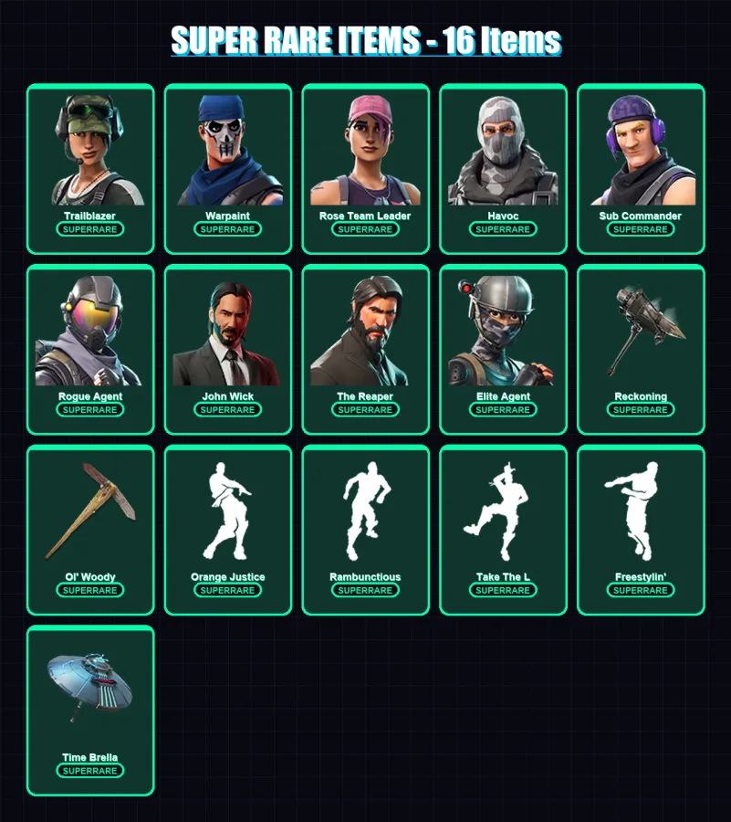 [PC/XBOX/PSN] | Trailblazer | Warpaint | Rose Team Leader | Havoc | Sub Commander | 215 skin | 199 pickaxe | 126 emote | 108 glider | Lv1169