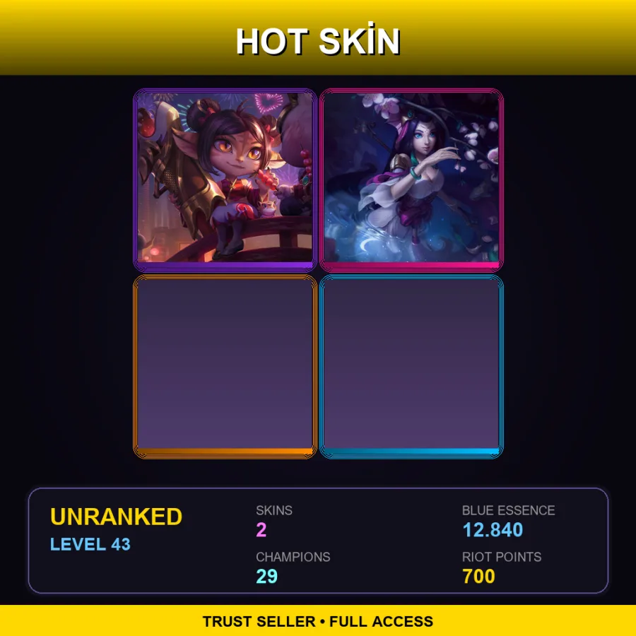 EUW | Lv43 | Unranked | 2 Skin | 29 Champ — LoL account