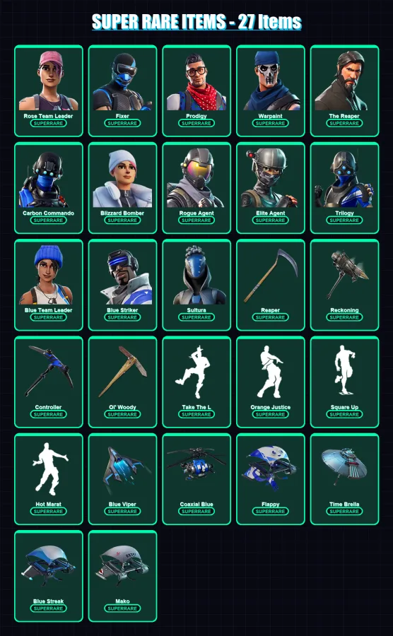 [PS4/PS5/XBOX/PC] | Rose Team Leader | Fixer | Prodigy | Warpaint | The Reaper | 113 skin | 151 pickaxe | 120 emote | 141 glider | Lv1893