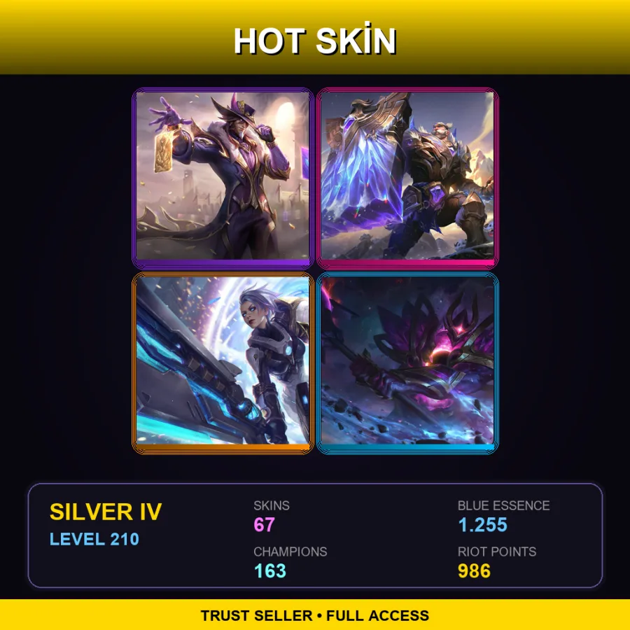 EUW | Victorious Twisted Fate | Victorious Braum | Pulsefire Riven | Dark Star Mordekaiser | 67 Skin | 163 Champ | Silver IV | Lv210