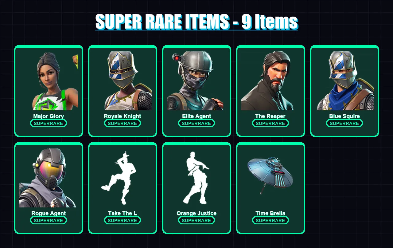 [PC/XBOX/PSN] | Major Glory | Royale Knight | Elite Agent | The Reaper | Blue Squire | 88 skin | 85 pickaxe | 71 emote | 66 glider | Lv1050