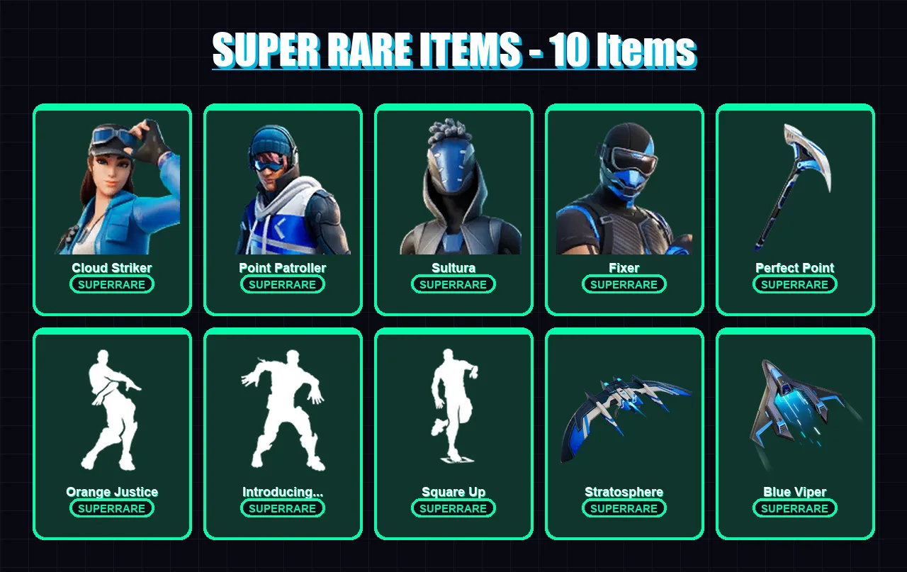 [PS4/PS5/XBOX/PC] | Cloud Striker | Point Patroller | Sultura | Fixer | Ronin | 17 skin | 21 pickaxe | 37 emote | 35 glider | Lv555