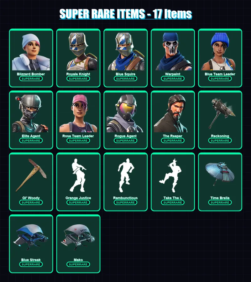 [PS4/PS5/XBOX/PC] | Blizzard Bomber | Royale Knight | Blue Squire | Warpaint | Blue Team Leader | 51 skin | 47 pickaxe | 60 emote | 53 glider | Lv53