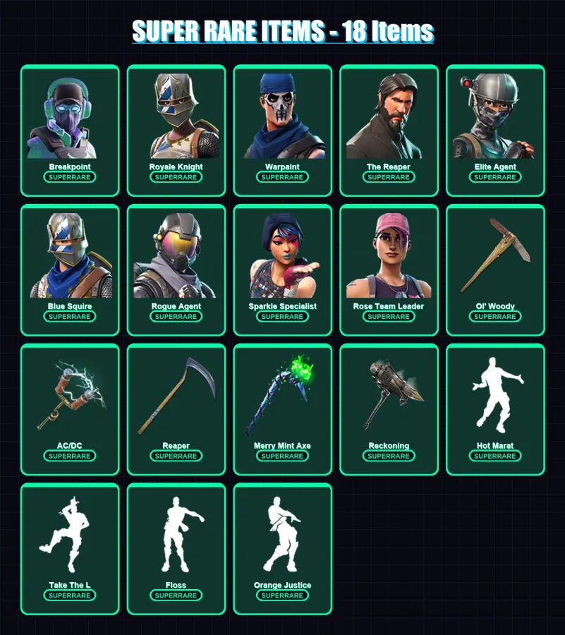 [PC/XBOX/PSN] | Breakpoint | Royale Knight | Warpaint | The Reaper | Elite Agent | 169 skin | 97 pickaxe | 145 emote | 91 glider | Lv1484