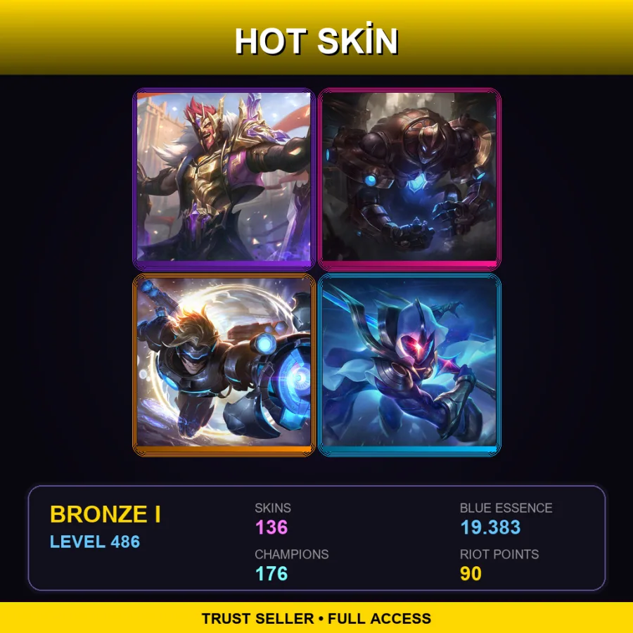 EUW | Lv486 | Bronze I | 136 Skin | 176 Champ