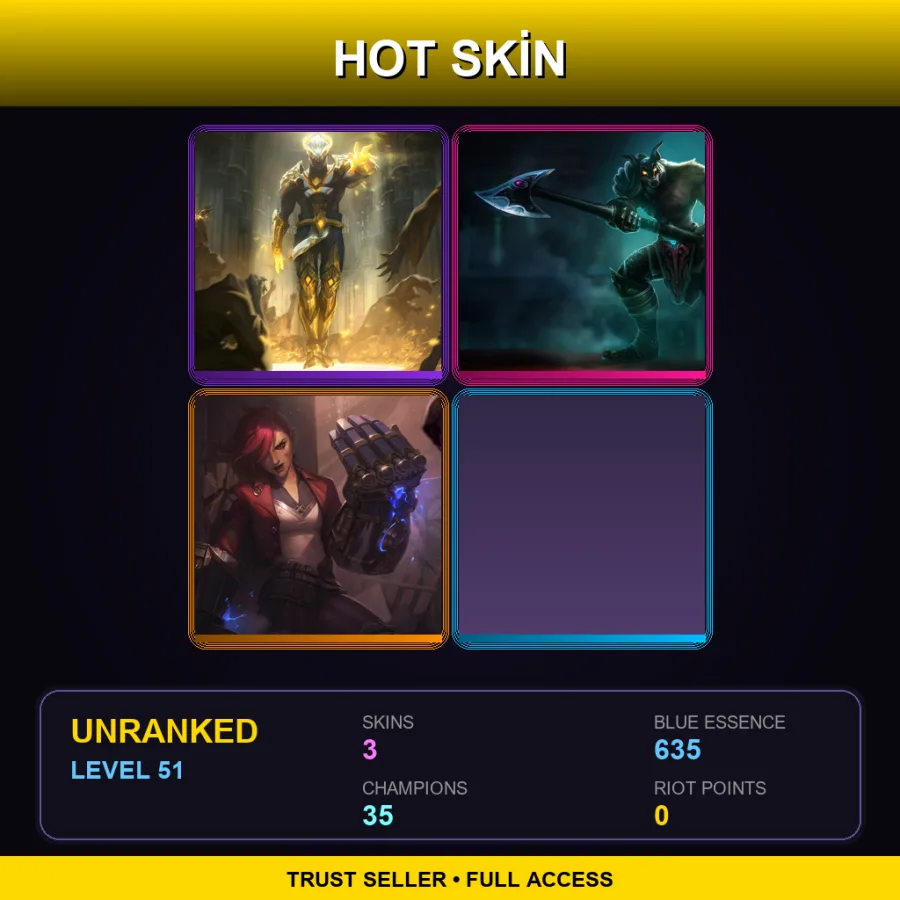 LAS | Lv51 | Unranked | 3 Skin | 35 Champ — LoL account