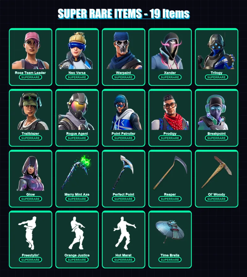 [PC] | Rose Team Leader | Neo Versa | Warpaint | Xander | Trilogy | 174 skin | 148 pickaxe | 137 emote | 131 glider | Lv1690
