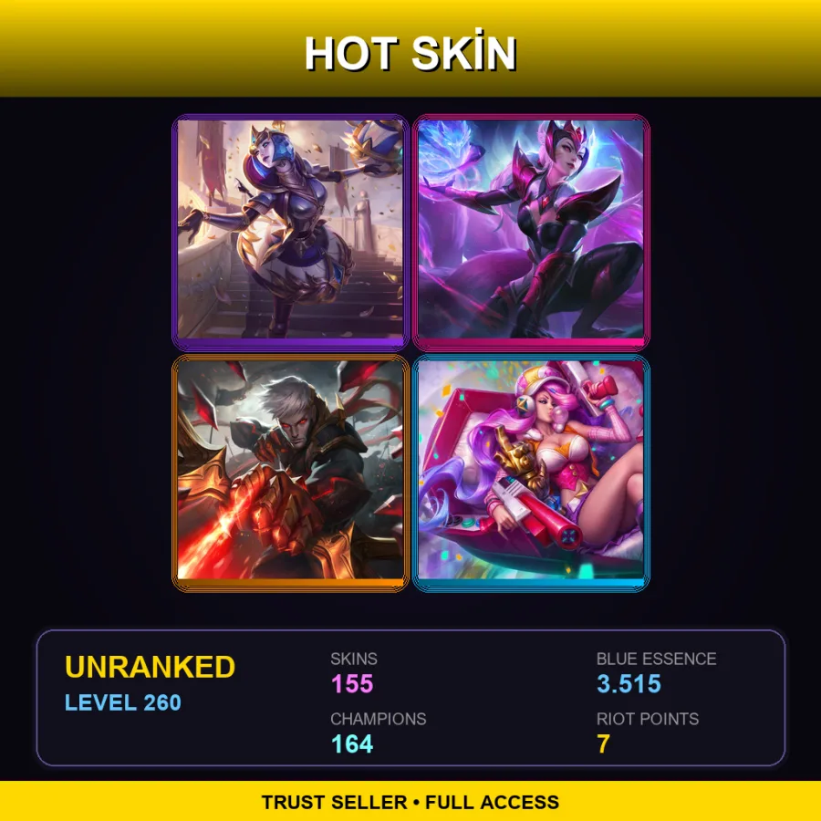 SG | Lv260 | Unranked | 155 Skin | 164 Champ — LoL account