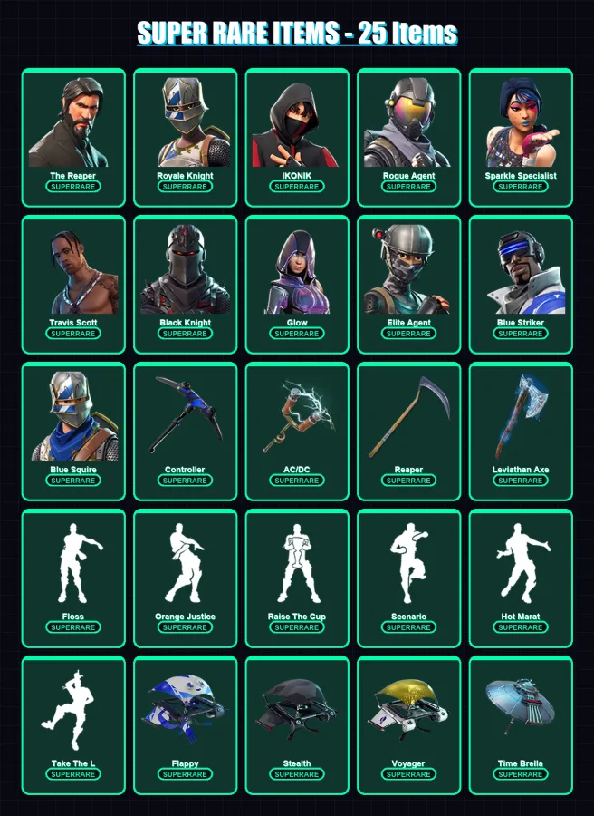 [PC/XBOX/PSN] | The Reaper | Royale Knight | IKONIK | Rogue Agent | Sparkle Specialist | 256 skin | 210 pickaxe | 194 emote | 157 glider | Lv2638