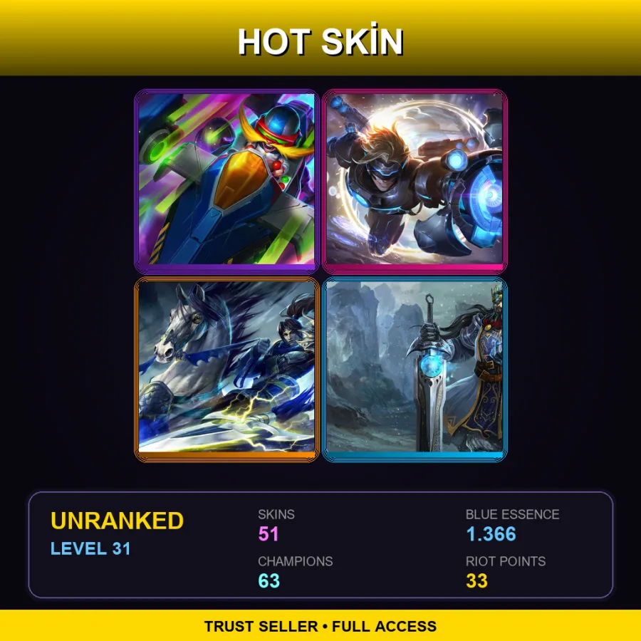 EUW | Lv31 | Unranked | 51 Skin | 63 Champ — LoL account