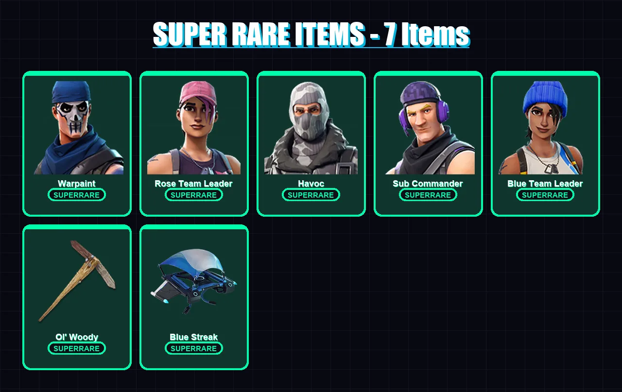 [PS4/PS5/XBOX/PC] | Warpaint | Rose Team Leader | Havoc | Sub Commander | Blue Team Leader | 5 skin | 5 pickaxe | 2 emote | 6 glider | Lv8